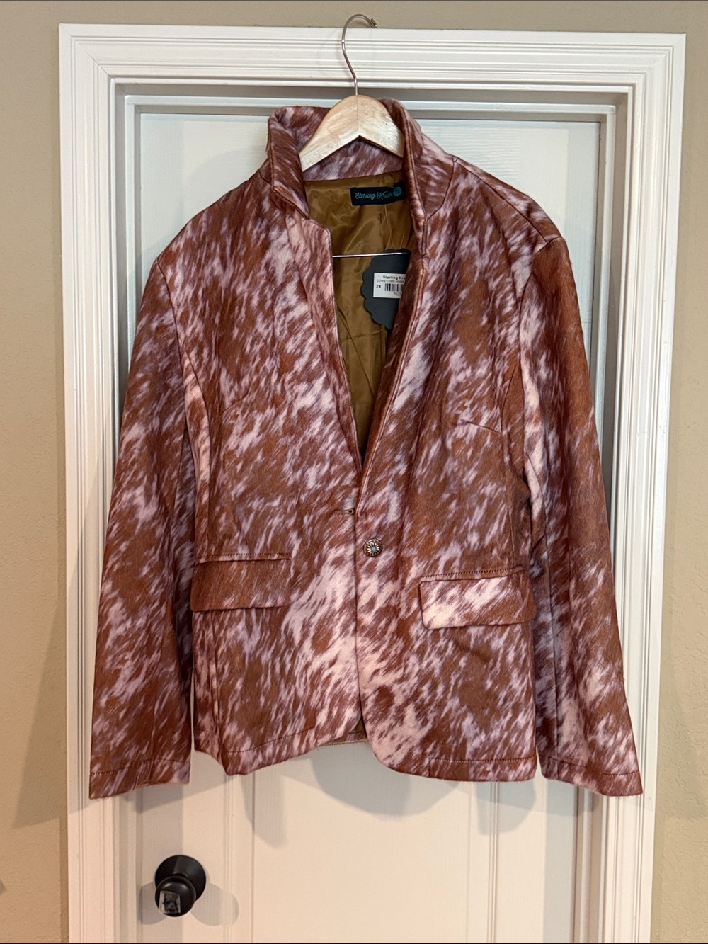 Brown & White Marbled Faux Cowhide Blazer